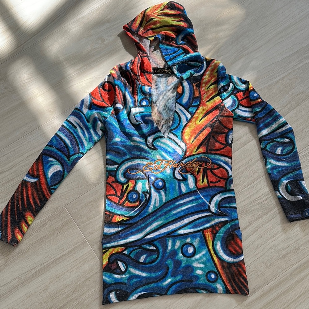 Ed Hardy Colorful Graphic Long Sleeve Top